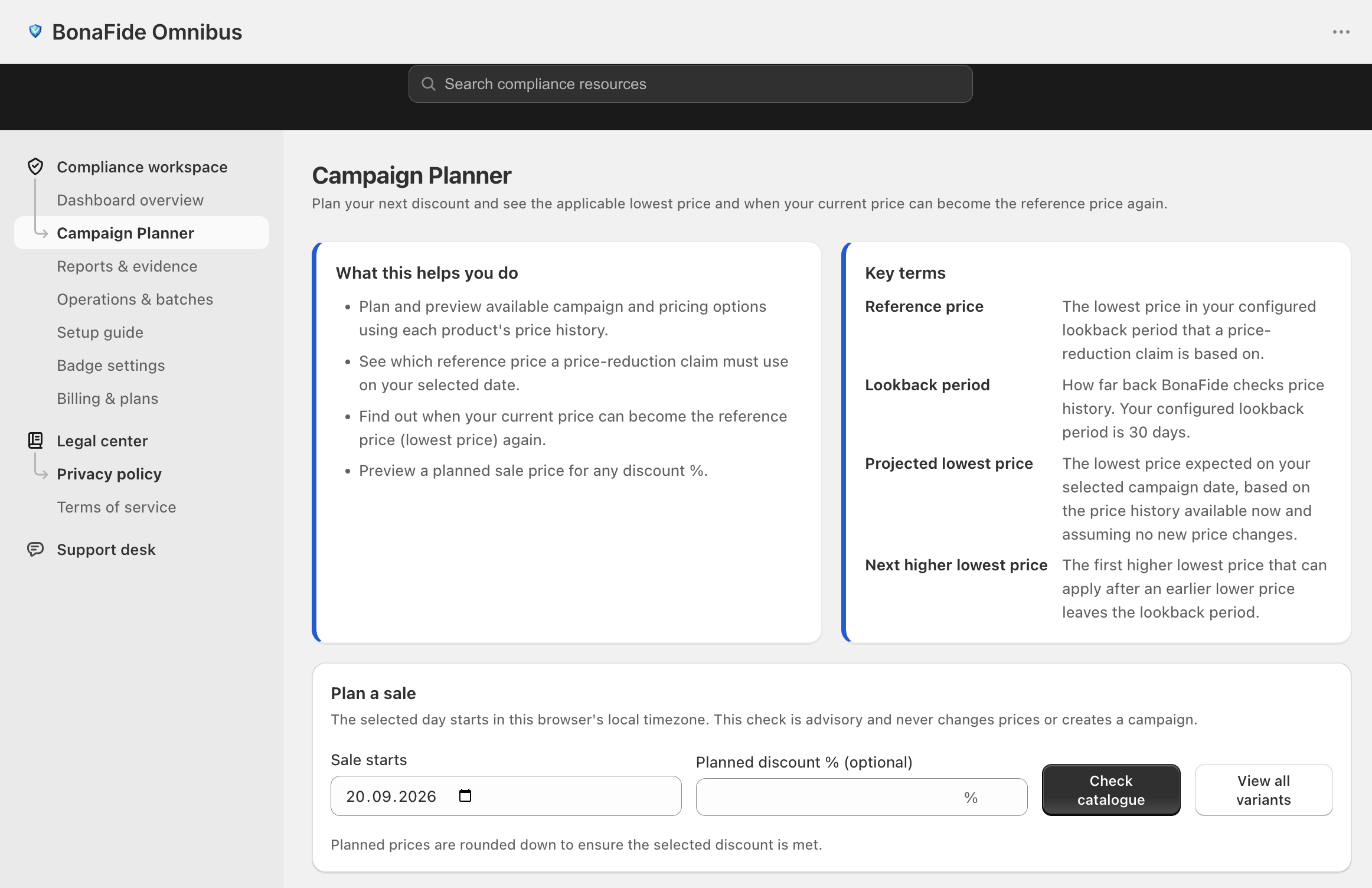 Campaign Planner date and price controls